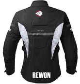 Rewon Women's Motorcycle Jacket, black with protective CE armor, ideal for all-season riding, enhances safety and comfort.